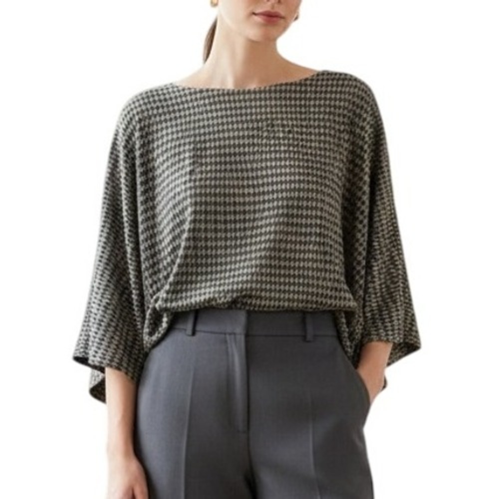 Bryn Walker Houndstooth Waist length Top Dolman Sleeve Blouse Oversized Tunic S